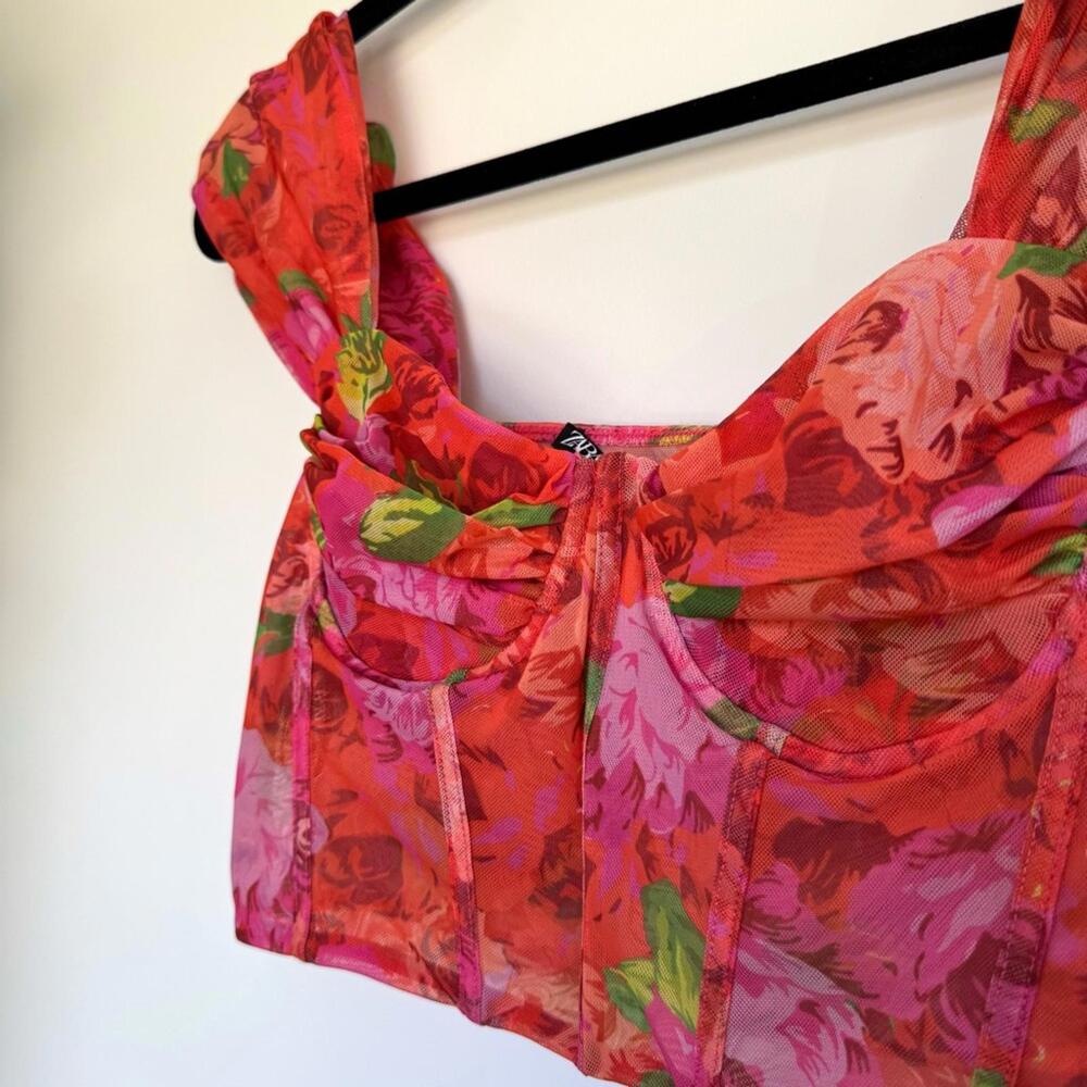 Zara Floral Tulle Bustier Corset Style Cap Sleeve Top - Picture 5 of 8